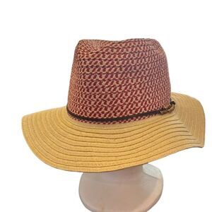 San Diego Hat Co Ladies Fedora Sunhat with embellishments Red and‎ Natural